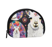 Llama Alpaca Printed Mini Coin Pouch, Shell Shape Zip Around Wallet, Small Zipper Pouch for Cash, Cards, Keys, Lipstick, Storage Pouch, Travel Organizer