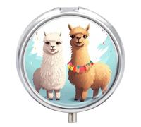 Llama Alpaca Small Pill Case Round Weekly Pills Organizer with Mirror 3 Compartments Portable Travel Daily Pills Container Cute Pill Box for Fish Oil Supplement