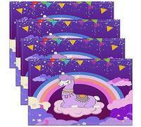 Llama Alpaca Table Mats Placemat 45X30cm Cute Llama Rainbow Placemats Set of 4 for Kids Bohemian Placemats for Dining Table Indoor Outdoor Kitchen Magical Animal Table Place Mats