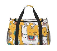Llama And Alpaca Cartoon Print Travel Duffel Bag for Men & Women, Foldable Travel Bags and Spacious Weekender Tote Bag for Storage Toiletry Luggage Personal Item, Black, L
