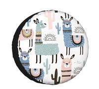 Llama and Cactus Spare Tire Cover for RV Trailer,Creative Childish Cute Animal Alpaca Desert Wheel Protectors Weatherproof Polyester Tire Case for All Cars SUV Camper Travel 15 inch