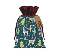 Llama Animal Alpaca Tropical Cactus Print Christmas Candy Bags,Holiday Party Color-Blocked Drawstring Bags,Drawstring Snack Bags