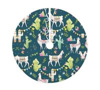 Llama Animal Alpaca Tropical Cactus Print Christmas Tree Skirt,Holiday Decoration,Suitable For Traditional Farmhouse Christmas Tree Mat