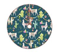 Llama Animal Alpaca Tropical Cactus Print Christmas Tree Skirt,Holiday Decoration,Suitable For Traditional Farmhouse Christmas Tree Mat