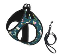 Llama Animal Alpaca Tropical Cactus Print Dog Harness Small Sized And Leash Set, Step In Soft Light Puppy Vest Breathable Mesh Pet Harness