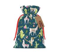 Llama Animal Alpaca Tropical Cactus Print Festive Christmas Bag Drawstring Gift For Holiday Xmas Anniversaries Party Presents