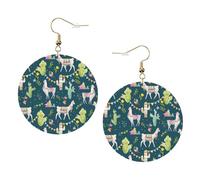 Llama Animal Alpaca Tropical Cactus Print Piercing Round Leather Earrings Set 1 Pair Stylish Leather Earrings Dangle Hoop For Women Jewelry Gifts
