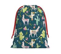 Llama Animal Alpaca Tropical Cactus Print Santa Sack Drawstring Bags For Presents, Reusable Plush Holiday Fabric Gift Bags- L Size