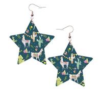 Llama Animal Alpaca Tropical Cactus Printed Leather Pierced Earring Set, 1 Pair Lightweight Bohemian Earrings Birthday Party Jewelry Gifts For Women