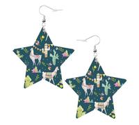 Llama Animal Alpaca Tropical Cactus Printed Leather Pierced Earring Set, 1 Pair Lightweight Bohemian Earrings Birthday Party Jewelry Gifts For Women