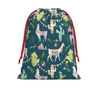 Llama Animal Alpaca Tropical Cactus Printing Soft Drawstring Gift Bag With Red Ribbon Durable For Christmas Halloween For Adults Gifting