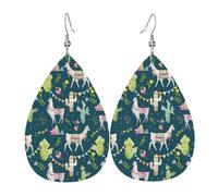 Llama Animal Alpaca Tropical Cactus Women'S Drop-Shaped Leather Earrings Are Suitable For Parties, Holiday Parties And Gifts.