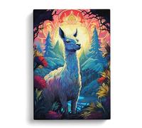 Llama Art Nouveau Art Canvas Print | Gallery Wrapped 30mm Frame Wall Decor | 30x20 inches | Ready to Hang | Contemporary Animal Picture | Living Room Bedroom Lounge Office