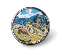 Llama at Machu Picchu Round Brooch Pin Lapel Pins Tie Suit Dress Accessories for Men Women Wedding Birthday