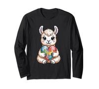 Llama Autism Awareness Puzzle Heart Neurodiversity Support Long Sleeve T-Shirt