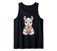 Llama Autism Awareness Puzzle Heart Neurodiversity Support Tank Top