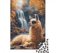 Llama Autumn Forest 1000 Piece Jigsaw Puzzle Paper for Adults Relaxing Focus Home Decor Waterfall Scene 38x26cm/1000pcs