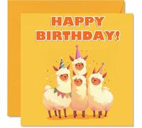 Llama Birthday Cards for Her Him - Party Animals Pyramid - Happy Birthday Card for Mum Dad Brother Sister Auntie Uncle Cousin Friend Family Colleague 145mm x 145mm Bday Greeting Cards
