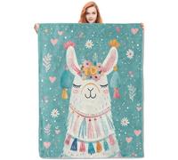 Llama Blanket,Cartoon Cute Animal Flannel Throw Blankets,Soft Warm Lightweight Cozy Plush White Llama with Floral Throws for Bedroom Sofa Home Decor Gifts for Adults Kids 80"x60"