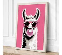 Llama Bubble Gum Canvas Wall Art Print 24x16 Inch