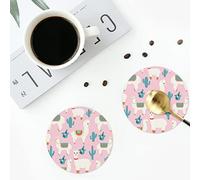 Llama Cactus Coasters for Drinks 4 Pack Non-slip Leather Coasters Round cup mat for home Tabletop Decor 10 cm