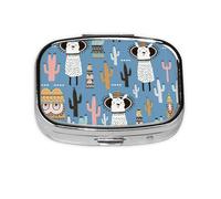 Llama Cactus Desert Plant Print Pill Case Portable Square Pill Box with 2 Compartments,for Purse Pill Box Travel Bag