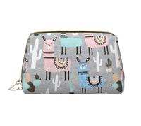 Llama Cactus Leather Hand-Held Zipper Makeup Bag Pen Case Stationery Box Lipstick Pouch Toiletry Bag