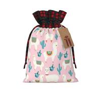 Llama Cactus Print Christmas Candy Bags,Holiday Party Color-Blocked Drawstring Bags,Drawstring Snack Bags