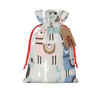 Llama Cactus Print Christmas Drawstring Gift Bag, Burlap Favor Pouch For Birthday And Holiday Celebrations-S Size