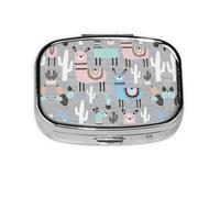 Llama Cactus Print Square Pill Box,Portable for Pocket Or Purse Pill Organizer Pill Container Holder