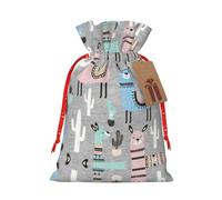 Llama Cactusprint Christmas Gift Bag, Drawstring Christmas Bags For Holiday Gifts, Party Favors