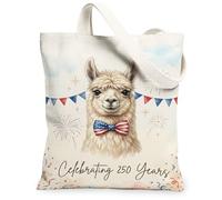 Llama Canvas Tote Bag for Women, Festive Celebratory Bunting Bowtie Celebration Red Washable Reusable Aesthetic Tote Bags I, Red, 13x15 Inch