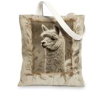 Llama Canvas Tote Bag, Rustic Reusable Shopping Bags, Linen Lightweight Creamy Shoulder Strap Bags, Creamy, 13x15 Inch
