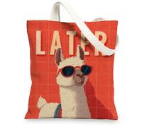 Llama Canvas Tote Bags, Stylish Llama Illustration Reusable Shopping Bags, Lightweight Washable Shoulder Strap Canvas Bags, Red, 13x15 Inch