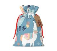Llama Cartoon Pattern Burlap Drawstring Gift Bag With Tag, Reusable Linen Pouch For Christmas, Birthday, Party, Small Gift Packaging S