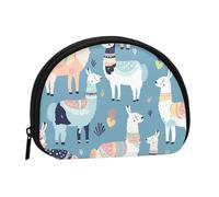 Llama Cartoon Pattern Coin Purse, Mini Wallet for Women Men Gifts Change Bag with Zipper Shell Shaped Small Coin Bag Travel Organizer Change Storage Pouch for Cash, Cards, Keys, Lipstick