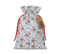 Llama Cartoon Pattern Print Drawstring Christmas Gift Bag With Tags Reusable For Birthday Parties Gift Weddings Holiday