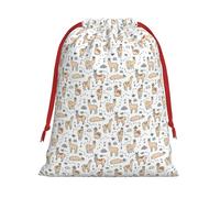 Llama Cartoon Pattern Printing Soft Drawstring Gift Bag With Red Ribbon Durable For Christmas Halloween For Adults Gifting