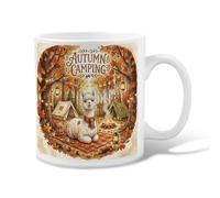 Llama Ceramic Coffee Mug, Autumn Rustic Tent Campfire Autumn Warm Brown Novelty Tea Cup with Handle Ideal for Friendship Family Colleague Staff Sweetheart Teachers 11 Oz
