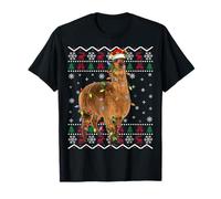 Llama Christmas Lights Ugly Sweater Funny Santa Alpaca Xmas T-Shirt