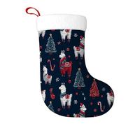 Llama Christmas Stocking, Christmas Fanciful Tree Candy Cane Navy Blue Socks Decorations for Home Fireplace Mantel Tree Living Room Holiday Party 11x18 Inch
