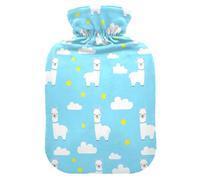 Llama Cloud Blue Hot Water Bottle with Cover for Pain Relief Hot Water Bed Warmer for Headaches, 1L