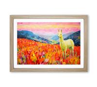 Llama Colour Field Framed Wall Art Print, Ready to Hang Picture for Living Room Bedroom Home Office, Oak A2 (66 x 48 cm)