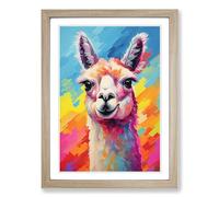 Llama Colour Field Framed Wall Art Print, Ready to Hang Picture for Living Room Bedroom Home Office, Oak A2 (48 x 66 cm)
