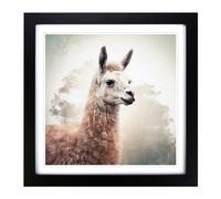 Llama Double Exposure Framed Print | 18x18 Inch Black Framed Wall Art | Ready to Hang | Modern Animal Picture | Living Room Bedroom Lounge Office