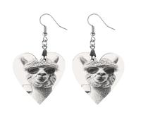 Llama Drinking Wine Printed Wooden Earrings Pendants Lightweight Dangle Drop Earring Charms Gifts for Women