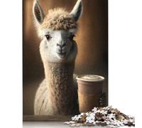 Llama Drinks Coffee Jigsaw Puzzles Puzzle for Adults Kids. 1000 Pieces Whimsical Challenge Toy Educational Games Home Decoration for Educational Games Gifts 1000pcs (40x28cm)