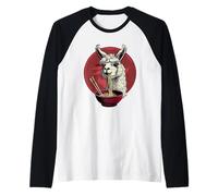 Llama Eating Ramen Japanese Noodles Llama Ramen Bowl Raglan Baseball Tee