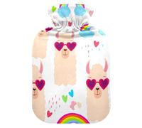 Llama Glasses White Hot Water Bottle with Cover for Pain Relief Bed Warmer for Sports Injuries, 1L