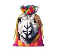 Llama In A Scarf Print Christmas Drawstring Holiday Candy Bag Xmas Sacks Reusable Wrapping Bags Party Favor